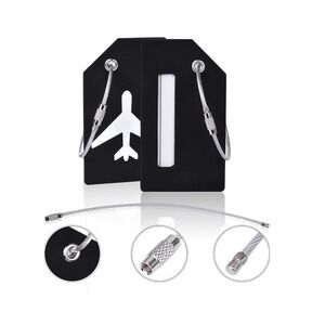 Shacke Luggage Tag 2pc Set Black White Airplane Silicone with Steel Cable Loops